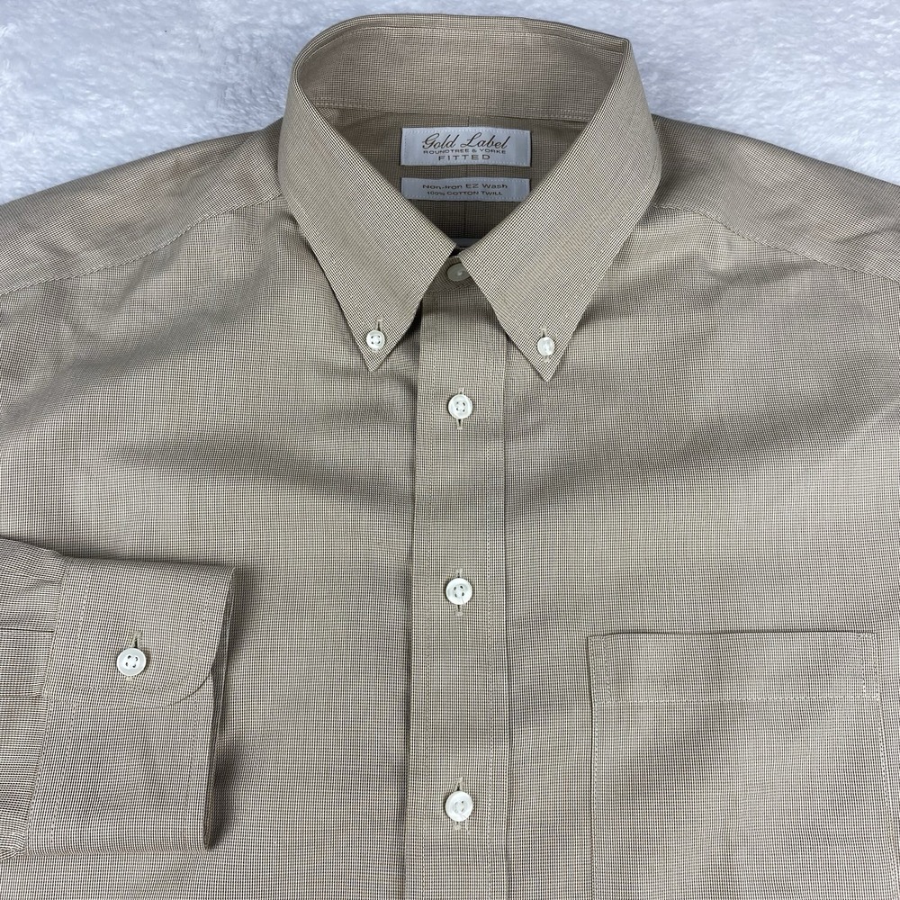 Roundtree & Yorke Gold Label Dress Shirt Mens 16-34 Tan Fitted No Iron NWOT!